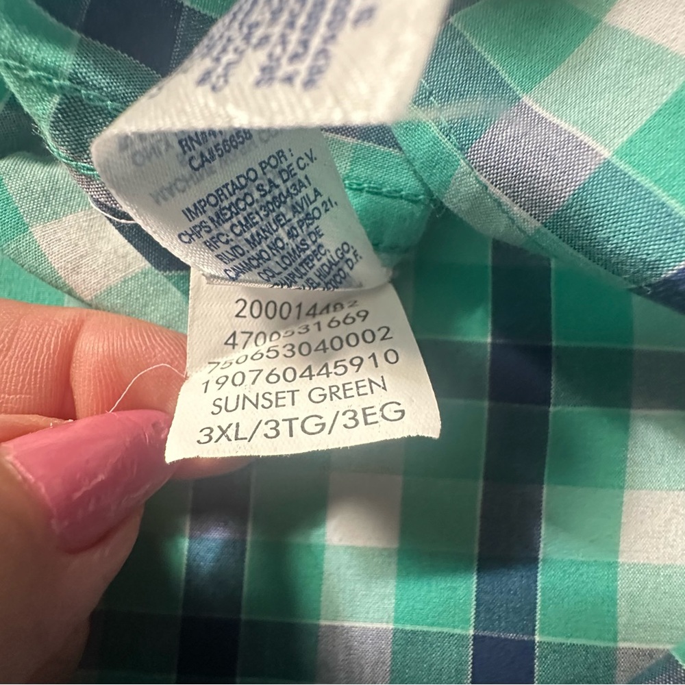 Chaps Easy Care Men's Blue and Green Checkered Shirt 3XL - Picture 5 of 14
